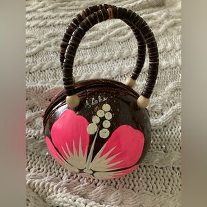 Aloha Hawaii pink hibiscus coconut purse